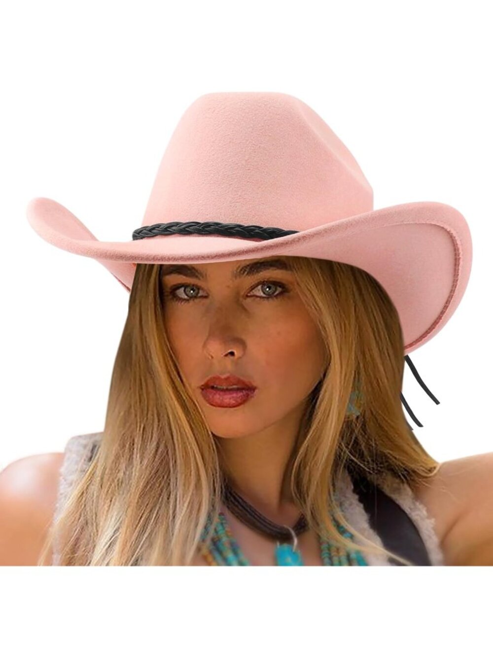 Unisex Blush Pink Wide Brim Felt Fedora Cowgirl Western Cowboy Rolled Up Cap Hat